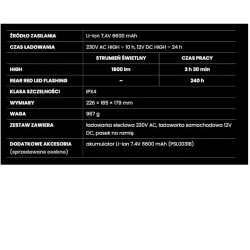 Latarka szperacz, Mactronic Vanguard JML, 1600 lm, ładowalna, światło czerwone, zestaw, pudełko