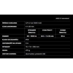 Akumulatorowa lampa przemysłowa RoundBEAM, 1000lm, funkcja powerbank