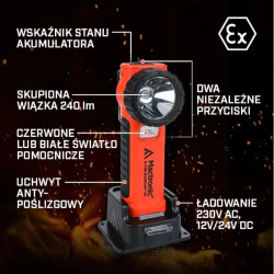 Latarka kątowa akumulatorowa, M-FIRE GUARDIAN XR ze światłem białym i czerwonym, ATEX kod. PHH0231