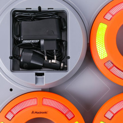 Dyski sygnalizacyjne zsynchronizowane Mactronic O-FLARE, ładowalne, zestaw [6x dysk, ładowarka, walizka] kolor amber