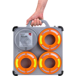 Dyski sygnalizacyjne zsynchronizowane Mactronic O-FLARE, ładowalne, zestaw [6x dysk, ładowarka, walizka] kolor amber