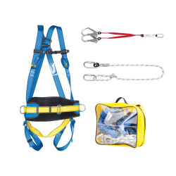 Zestaw asekuracyjny GRIDER [ szelki P 05S, amortyzator 2T, zatrzaśnik AZ 011, AZ 029, linka LB 101, worek transportowy ]