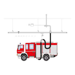 Wyciąg spalin szynowy EMS 6m dolny układ wydechowy kod. EMS.D [wąż DN125, automatyczny start, elektromagnes, wentylator 1,1 kW]