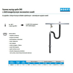 Wyciąg spalin szynowy EMS 6m dolny układ wydechowy kod. EMS.D [wąż DN125, automatyczny start, elektromagnes, wentylator 1,1 kW]