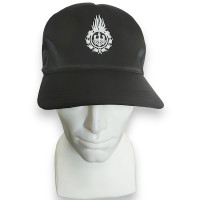 Czapka koszarowa OSP BIVER widoczna z przodu na manekinie z ognikiem haftowanym na czapce