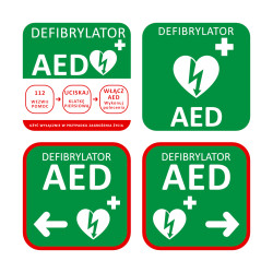 Zestaw tablic informacyjnych AED – 4 sztuki