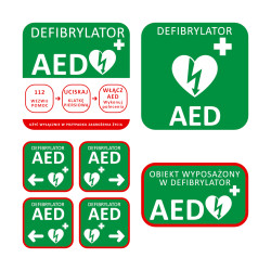 Zestaw tablic informacyjnych AED – 7 sztuk